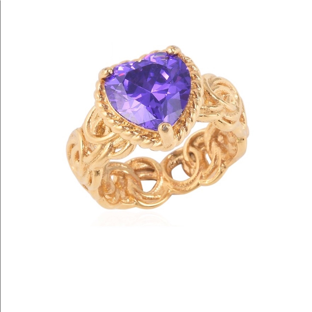 Purple Cubic Zircon ❤️ Ring Ion plated Yellow Gold over 316 Stainless Steel